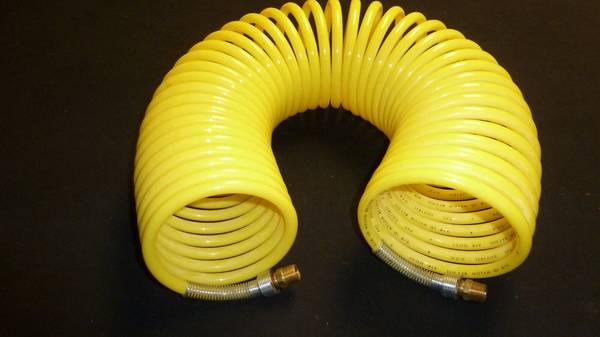 Nylon Self-Storing Air Hose, 3/8 in I.D., 50 ft, 2 Swivel 3/8 Fittings 1