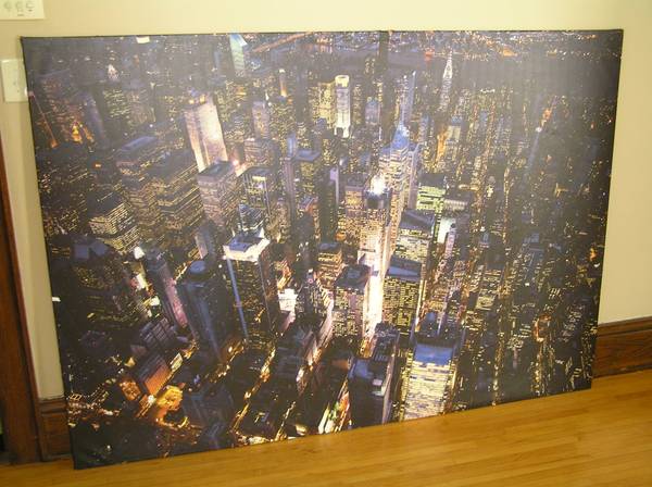 GIANT MURAL ON CANVAS * NYC AT NIGHT * 78in X 55in 1