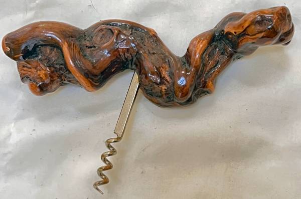 Vintage GRAPEVINE BURL WOOD WINE BOTTLE Corkscrew 1