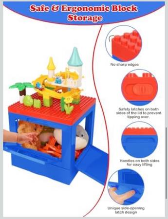 Collapsible Storage Box with Building Baseplate Lid for Duplo