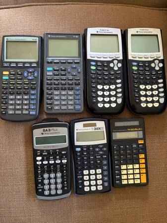 7 Calculators TI 84, TI 82, TI 83, TI 30, BA II 1