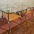 Two square side glass silver frame tables with maple wood shelf 3 thumbnail
