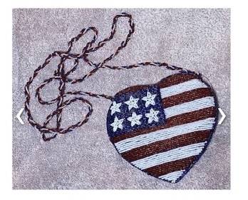 Red White & Blue Beaded Heart Shaped Purse 1