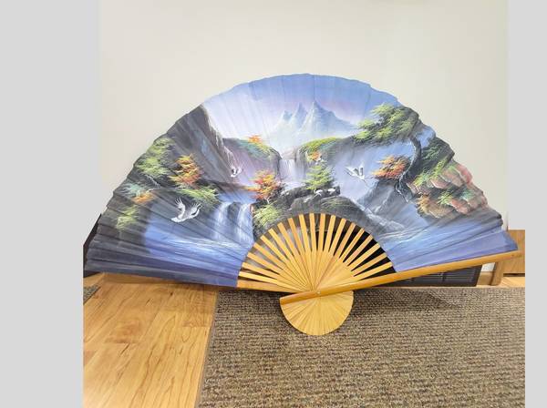 Large Asian Chinoiserie Folding Wall Fan 1