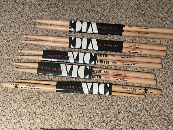 5 pairs of Vic Forth wood tip sticks 1