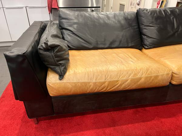 Black/tan Leather Couch 80"wide 36" deep 26" high 1