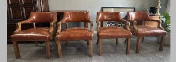 Set of 4 Vintage MCM Brown Leather Armchair