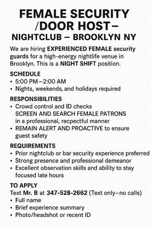 Female Security / Door Host – Nightclub 1