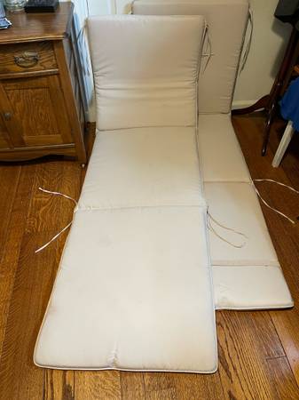 Two beige chaise lounge chair cushions - removable covers 1