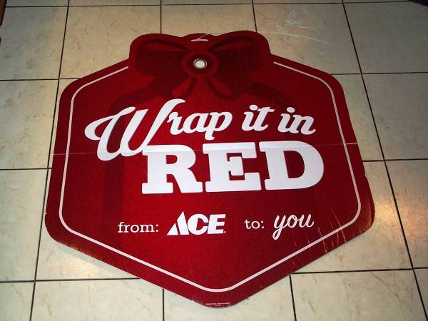 Hanging SIGN Ace HARDWARE promo Red store Christmas Holiday Vintage 1