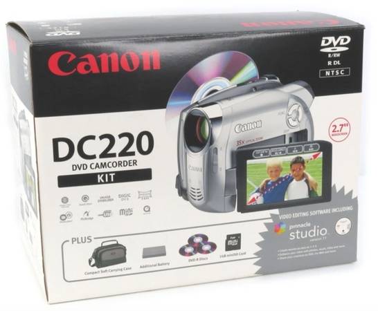 Canon DC220 DVD-R/W and DVD-R DL Camcorder Mini Battery, Charger, Bag 1
