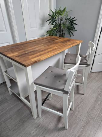 Stenstorp kitchen island butcher block 2 ingolf stools 1