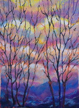 SUNRISE, original artwork by Akimova, landscape, fall forest 1