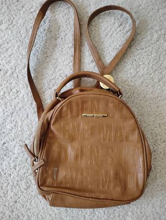 Steve Madden mini backpack logo faux leather mustard yellow casual compact 1