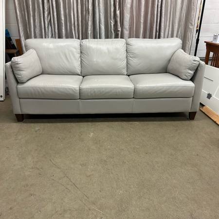 Stone grey leather sofa couch 1