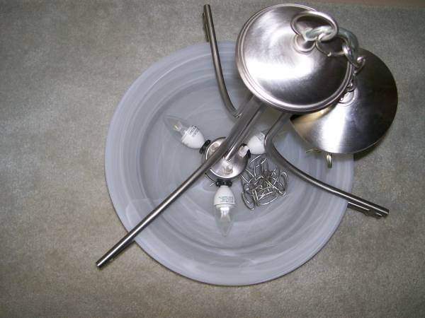CEILING: 3 L.E.D. LIGHT BULBS, BRUSHED NICKEL HANGING LIGHT FIXTURE - $19 (RAWSON/44TH IN FRANKLIN, WI.)63470460496641123