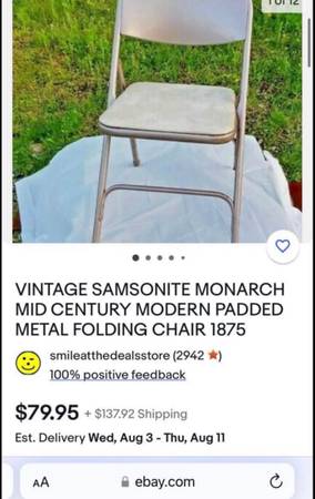 Sillas de patio y porche VINTAGE SAMSONITE MONARCH MID CENTURY MODERN con acolchado metálicas plegables - $95 (Reno)62979526629377121