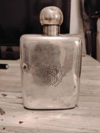 Antique 1800's solid Silver Flask 1