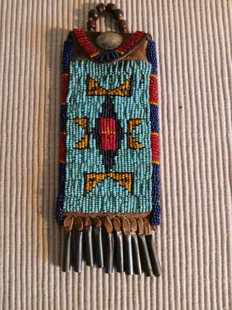 ca.1880 Beaded Whetstone Case, Lazy Stitch Sinew Sewn 1