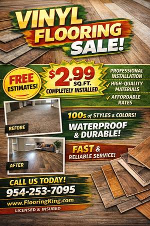 Vinyl flooring, 100% waterproof, free installation 1