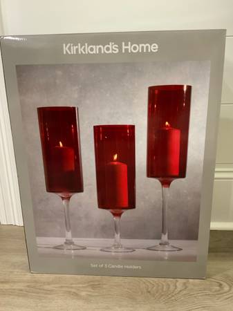 3 Red Candle Holders.  Glass. - $20 (Gulfport)62953531823747122