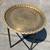 antique HAMMERED METAL round table top w glass insert 2 thumbnail