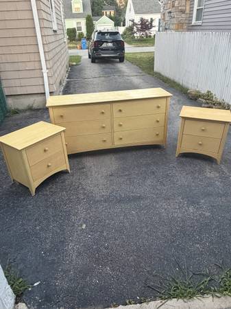 Solid Wood Bedroom Set – Dresser + 2 Matching Nightstands – $275 1