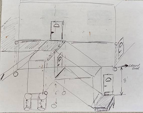 Architecture drawing in drawio, basement and deck extention. 1