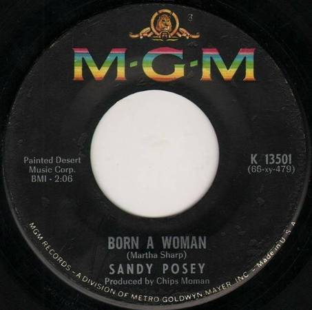 1966 SANDY POSEY "BORN A WOMAN / CAUTION TO THE WIND" 45 rpm RECORD 1