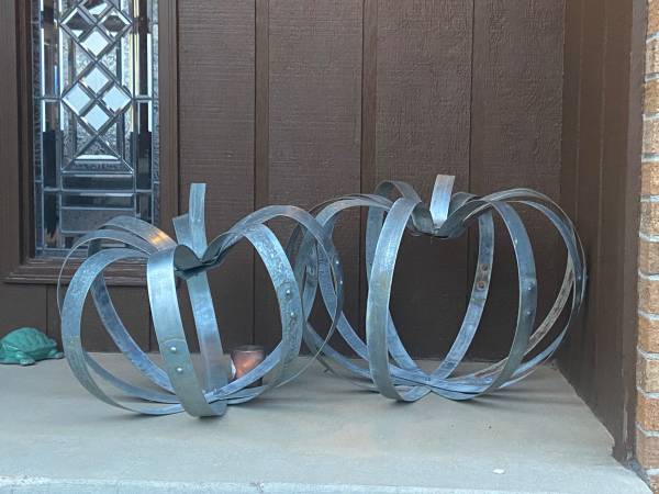 Fall Decor: wine barrel Pumpkins 1