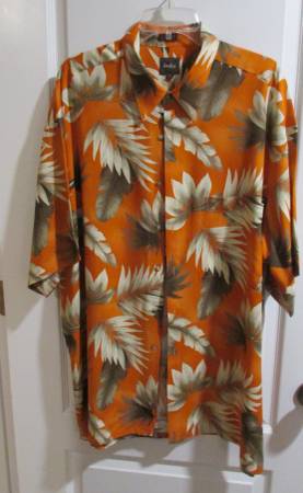 Men’s NEIMAN MARCUS Orange Floral HAWAIIAN Short Sleeve Shirt- XL 1