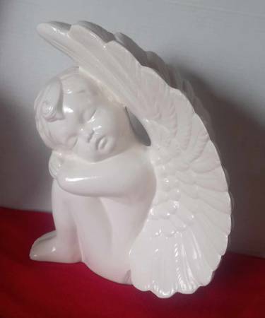 10" ceramic white musical boy cherub 1