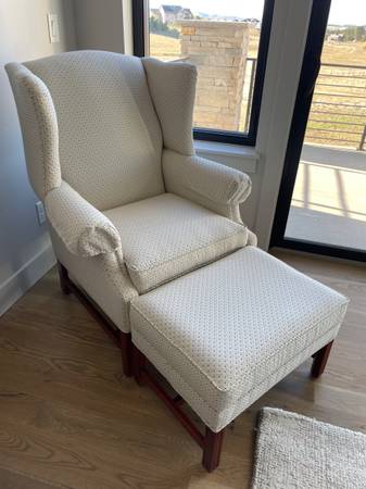 Ethan Allen Milford Wingback Chair and Ottoman 1