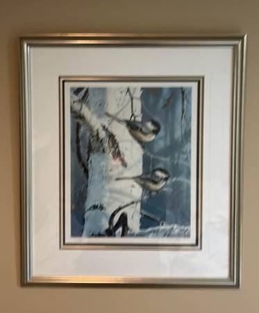 Framed Limited Edition Print Titled Chicadees at Dawn signed Bruce Mil 1