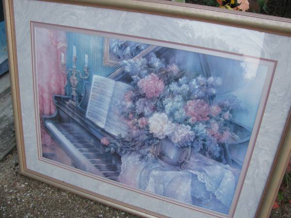 Elegant Large Wall Artwork - Piano and Floral Arrangement 1