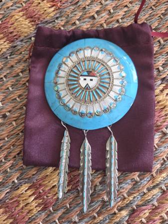 Zuni Sunface concho & pendent Brooch 1