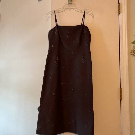 Ann Taylor Dark Brown Silk Sleeveless Cocktail Beaded Dress Size 4 1