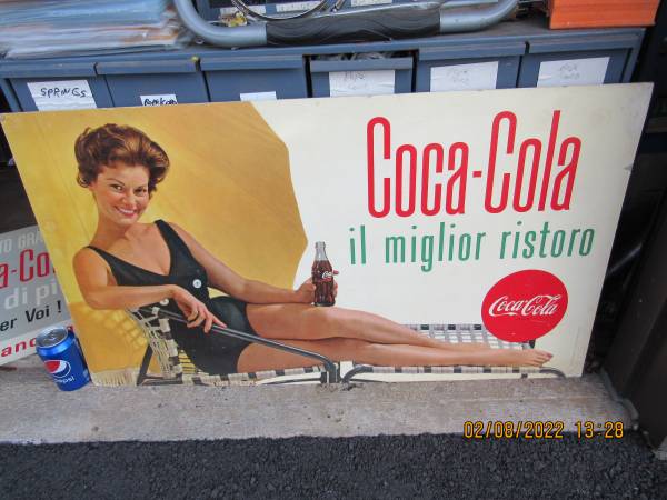 COCA COLA COKE LARGE RARE ITALIAN 1961 ADVERTISING SIGN CARDBOARD 36"4 1