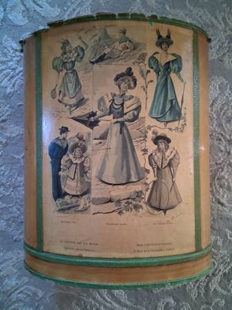 Victorian Godey Antique Fashion waste basket * Laminated  wood 1