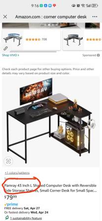 Brand New Pamray 43 Inch L Shaped Computer Desk 1