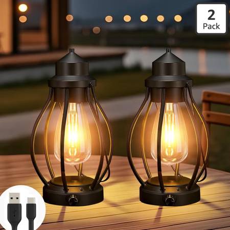 pearlstar Rechargeable Camping Lanterns 2 Pack Black Portable LED Decorative Lam 1