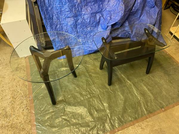 2-pc. MCM glass top end tables 1