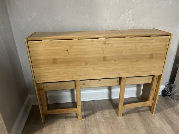 Drop leaf table with two monitors w/ dual stand 1