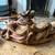 Carved soapstone dragon pot with 4 cups and tray with inlay 12 thumbnail