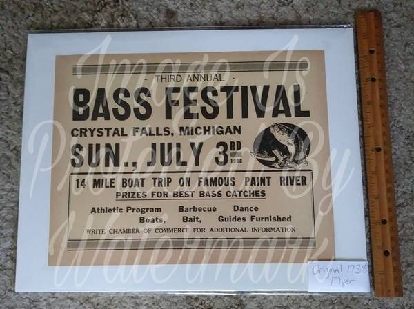 Original 1938 Crystal Falls Bass Festival Flyer 1