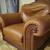 Large club leather chair nail head antique wood trim.  Heavy! READ 1 thumbnail
