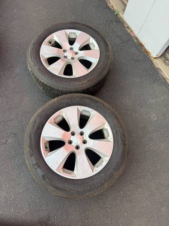 Pair (2) Subaru Outback wheels 225 60 17 Bridgestone Ecopia Tires 1