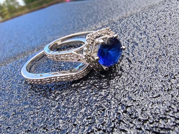Wedding Ring Set, Sapphire, 14k white Gold