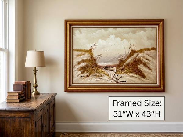 Large Framed Coastal Lighthouse Painting – 31” x 43” 1