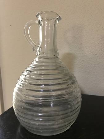Vintage Depression Anchor Hocking Rib Manhattan Eared Decanter Pitcher 1